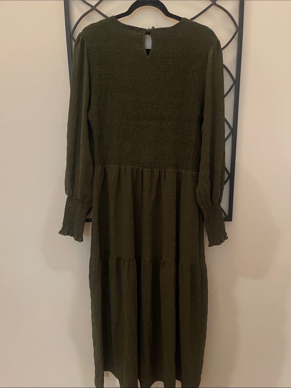 Olive Green Long Sleeve Smocked Maxi Dress - Picture 6 of 6